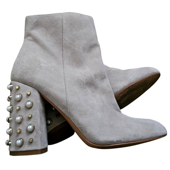Steve Madden Suede Ankle Boots With Pearl Embellished Heels - Women's Size 8 - Picture 1 of 10